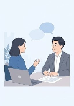 감정평가사가 의뢰인과 평가 목적을 상담하는 모습