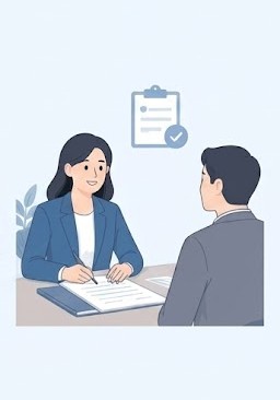 의뢰서를 작성하고 일정을 협의하는 모습